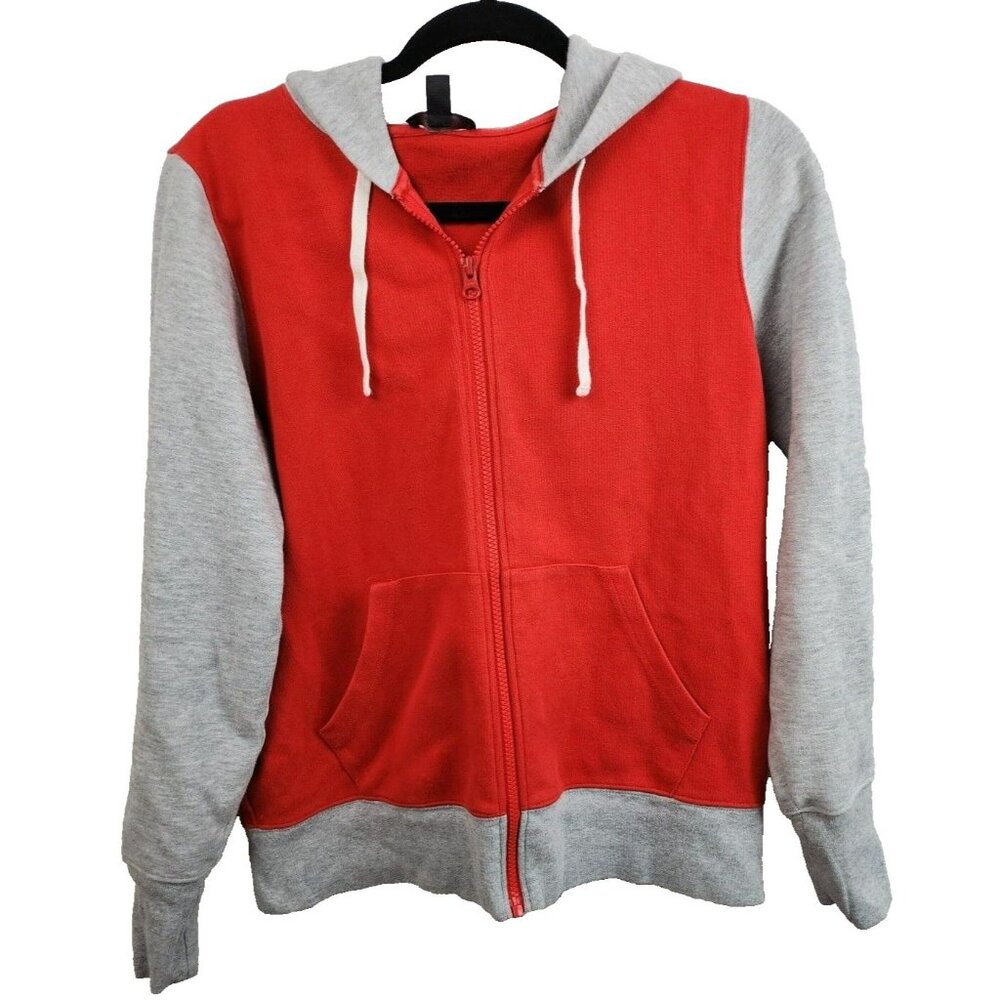 J. Crew Hoodie Sweatshirt Womens Small Red Gray Full Zip Lounge Athleasure
